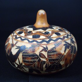 Tribal Spirit Gallery Carved and Painted Peruvian Gourd with Alpacas