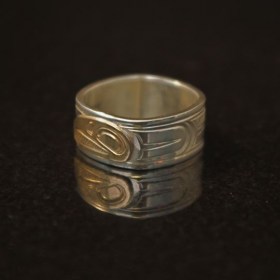 Silver ring with 14k gold Eagle by Native artist Justin Rivard