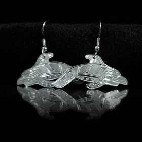 Silver cut-out Native Porpoise earrings by William Cook